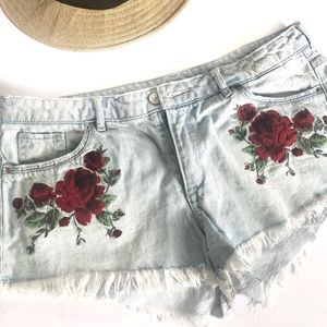 Embroidered flower shorts hippie jean cutoffs